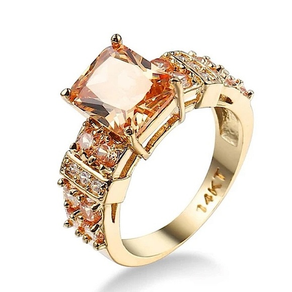 CITRINE RING SIZE 7.5 14K GOLD PLATED - Picture 1 of 3